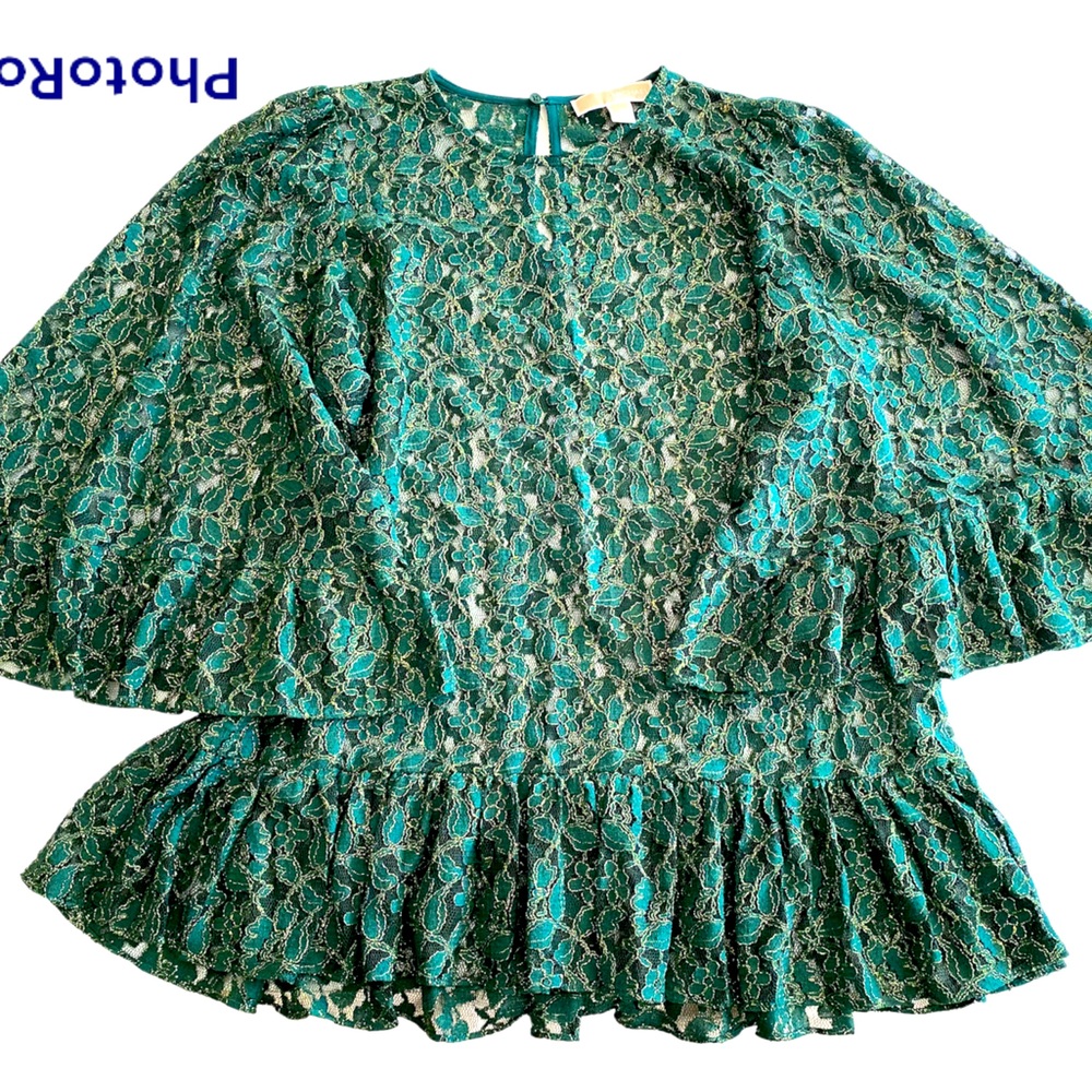 Michael Kors forest green lace blouse size S